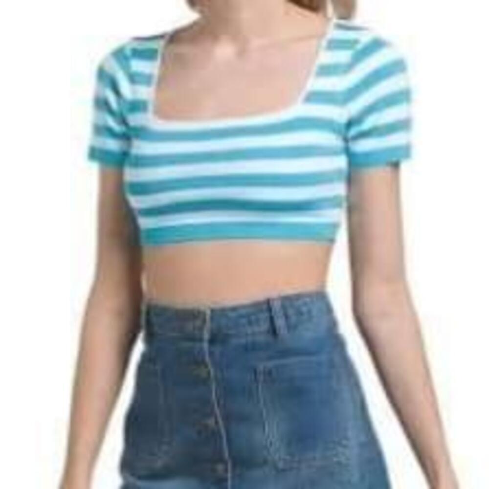 Women's Zara bright Blue and White Striped Crop Top - Size L